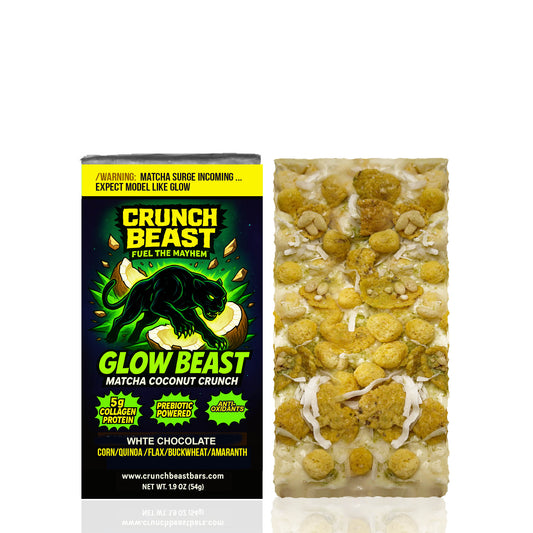 runch Beast Glow Beast Protein Bar – Matcha Coconut Crunch – Low Sugar White Chocolate with 5g Collagen Protein & Prebiotics – Antioxidant Energy Snack, Beauty + Gut Support, 1.9oz Bar